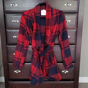 Favlux navy & red buffalo plaid belted cardigan